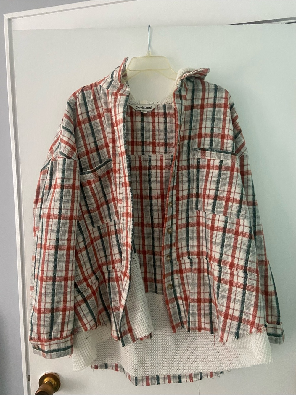 Orange & Green Plaid Hooded Shacket